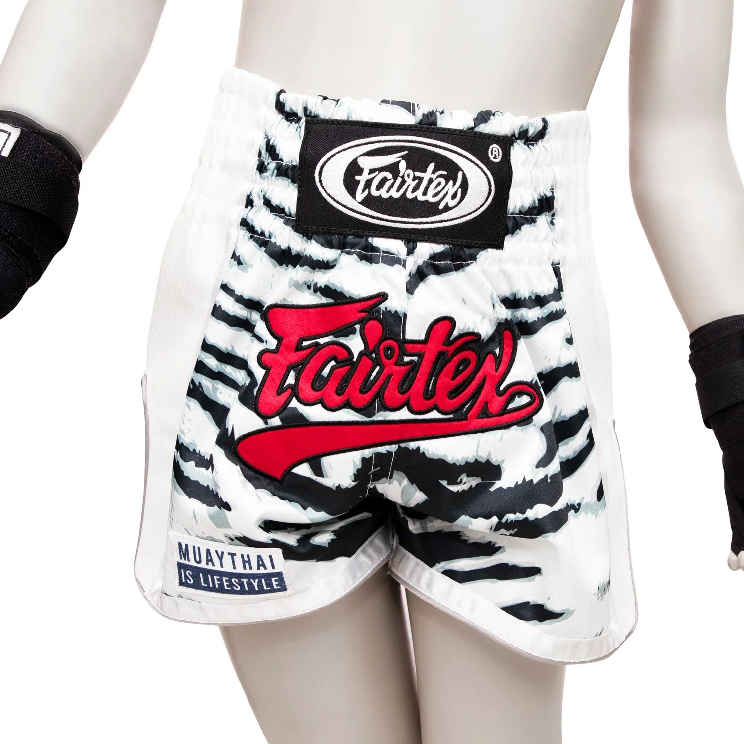 BSK2103 Fairtex Kids Muaythai Shorts White Tiger - Image 3