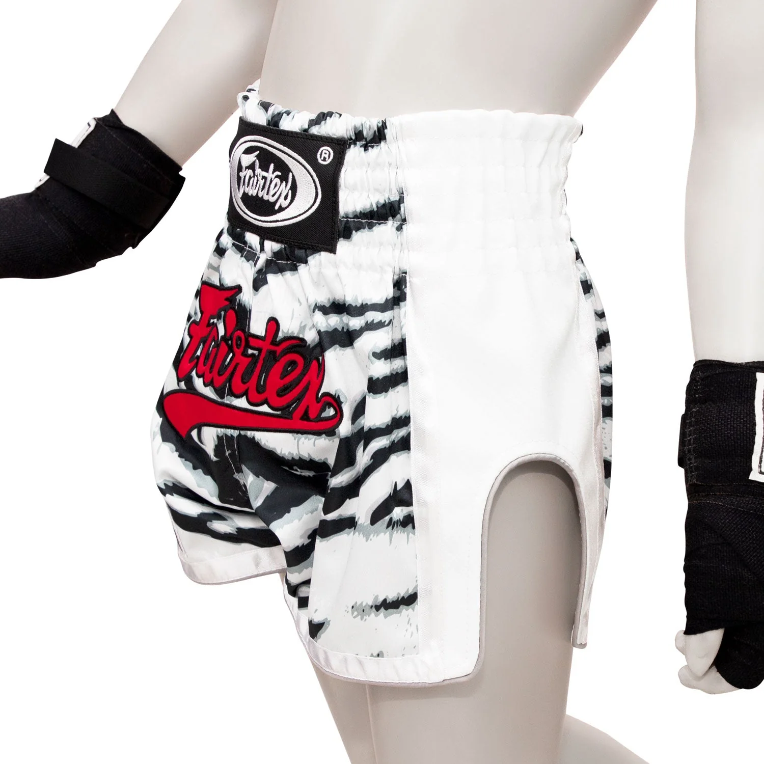 BSK2103 Fairtex Kids Muaythai Shorts White Tiger - Image 4