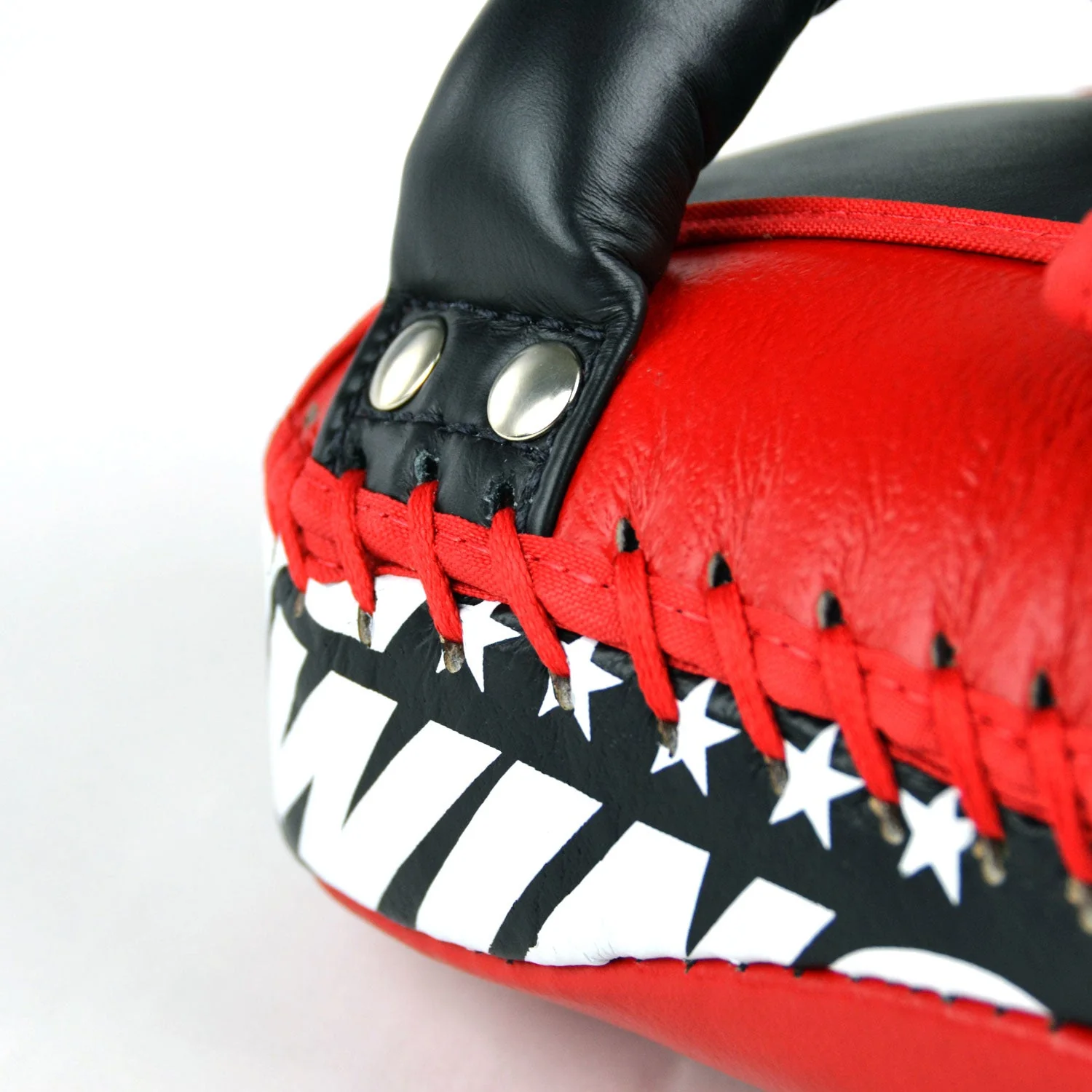 KPL10 Twins Curved Leather Thai Kick Pads Red-Black - Image 5