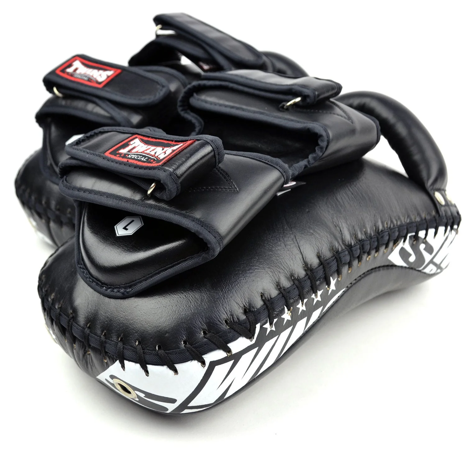 KPL12 Twins Deluxe Curved Leather Kick Pads Black - Image 4
