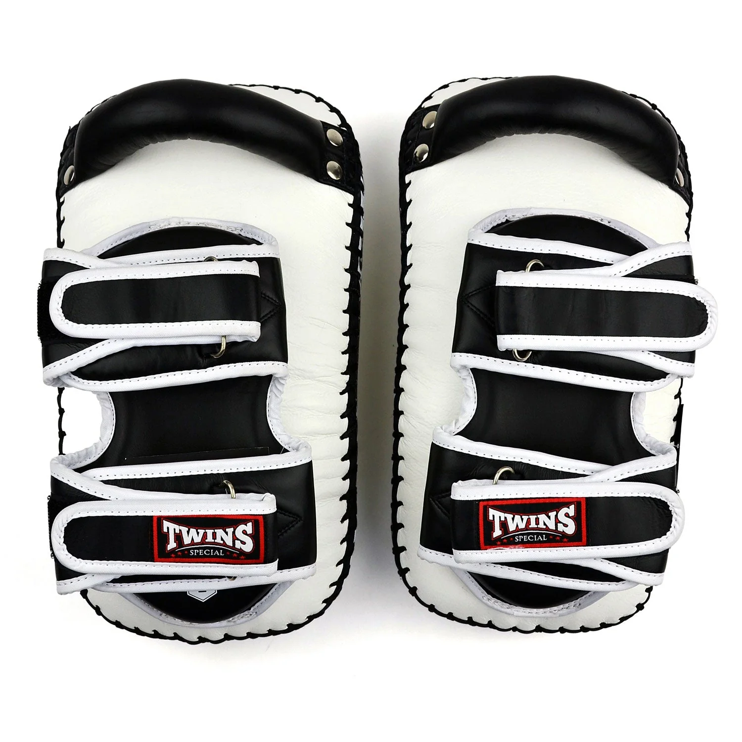 KPL12 Twins Deluxe Curved Leather Kick Pads White-Black - Image 2