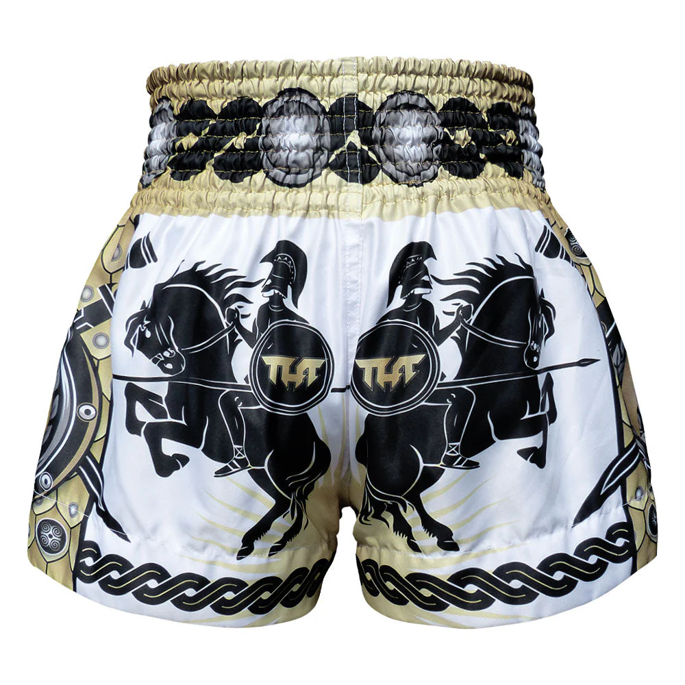 MS634 TUFF Muay Thai Shorts Golden Gladiator in White - Image 4