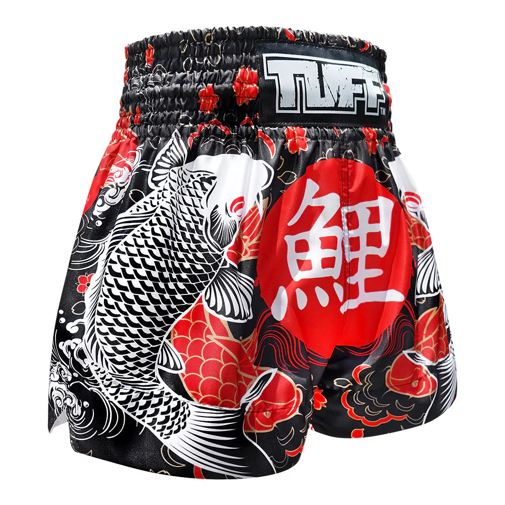 MS638 TUFF Muay Thai Shorts Black Japanese Koi Fish - Image 4