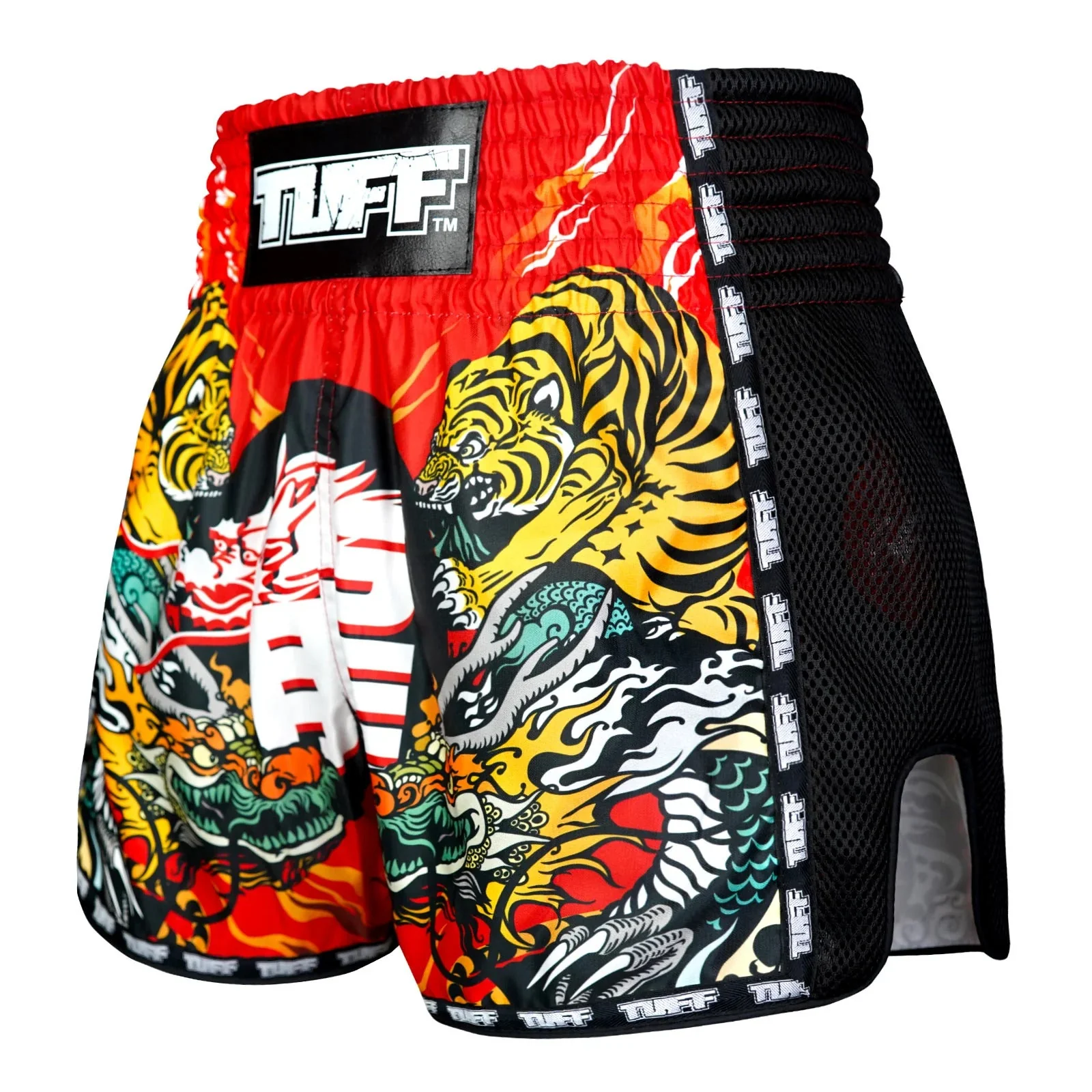 MSC113 TUFF Muaythai Shorts Retro Style Chinese Dragon and Tiger - Image 2