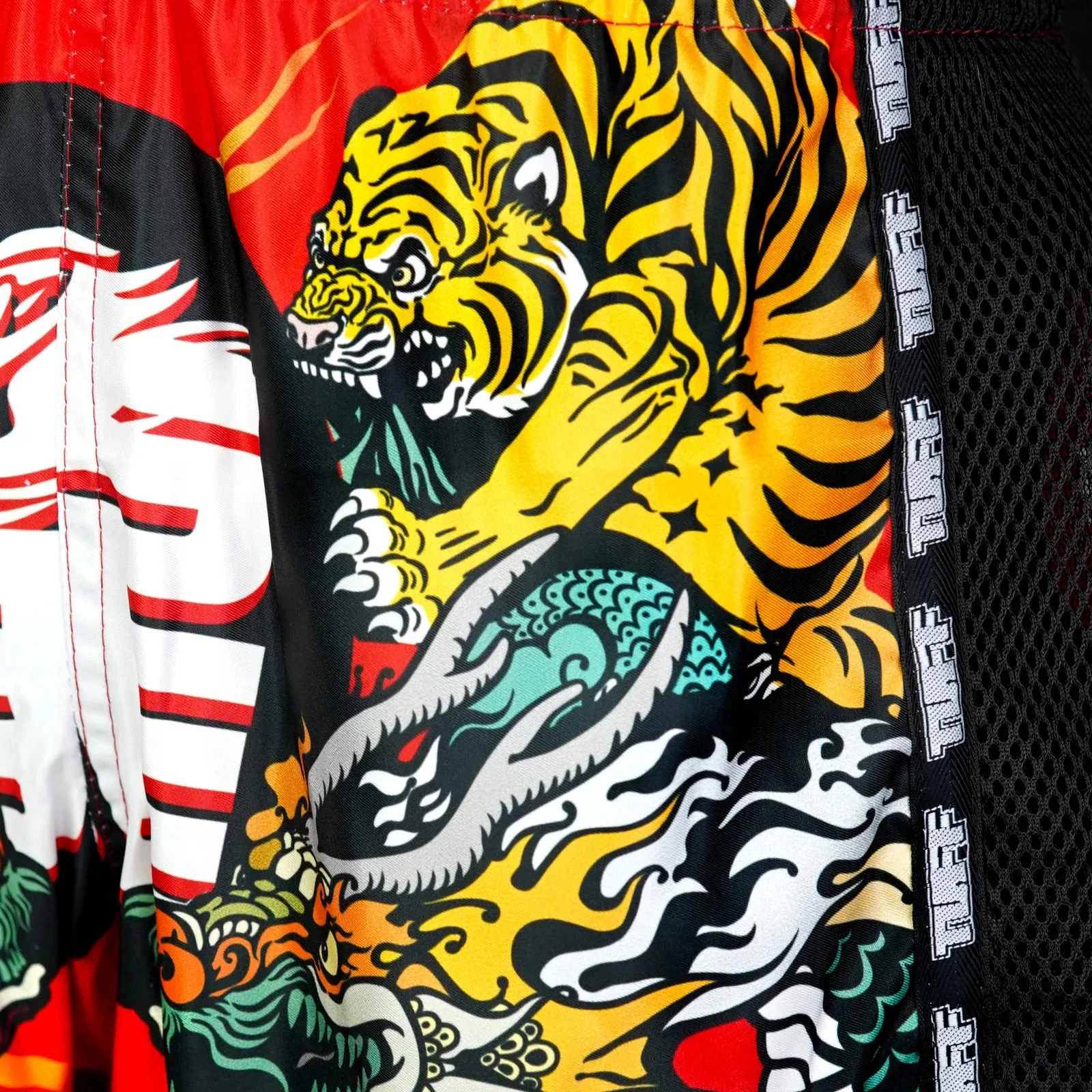 MSC113 TUFF Muaythai Shorts Retro Style Chinese Dragon and Tiger - Image 5