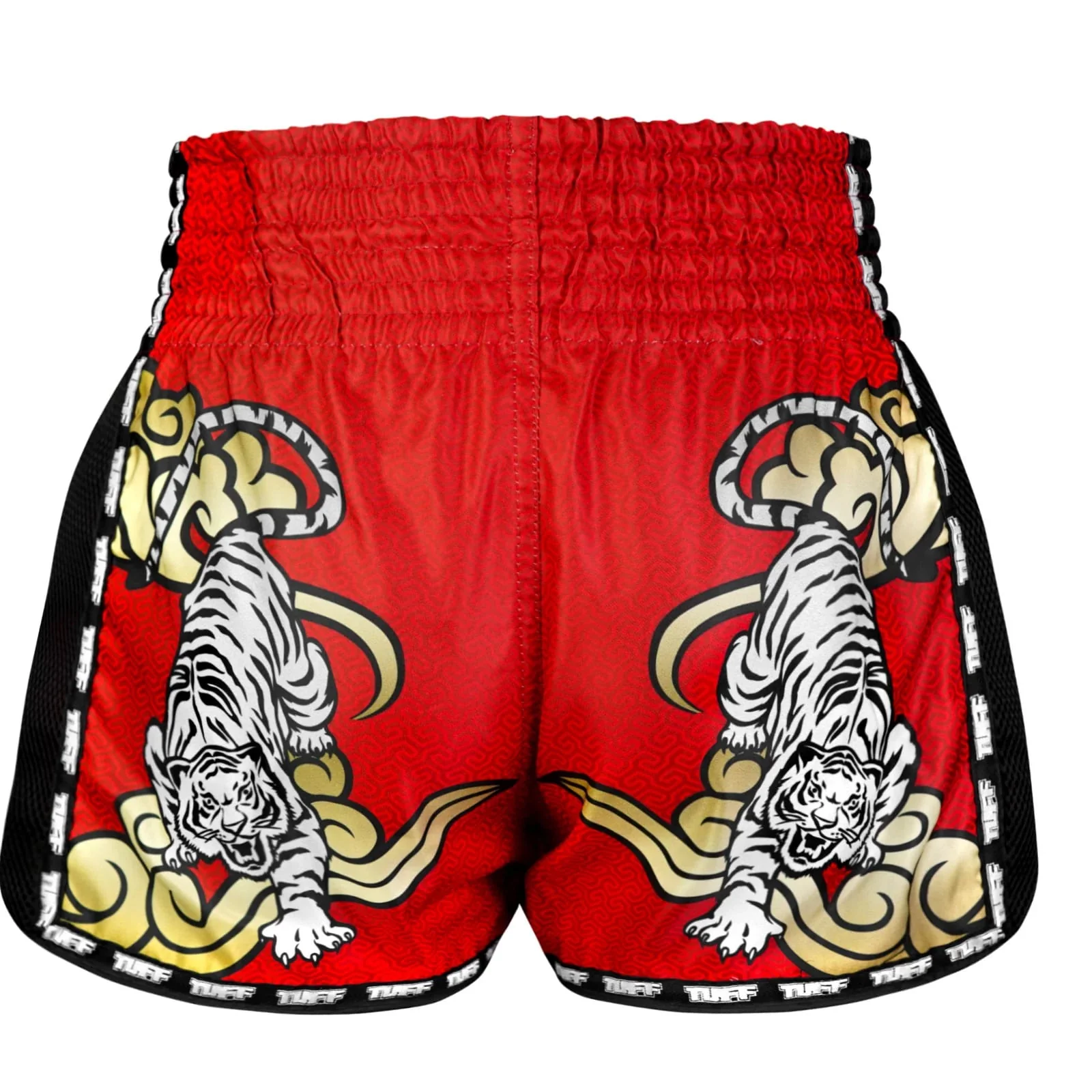 MSC122 TUFF Muaythai Shorts Retro Style Red Twin Tiger - Image 3