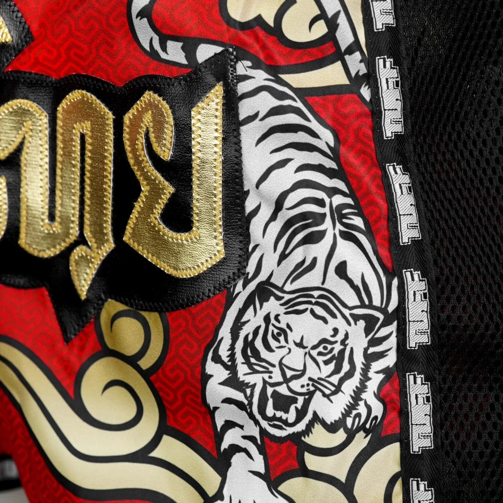 MSC122 TUFF Muaythai Shorts Retro Style Red Twin Tiger - Image 5