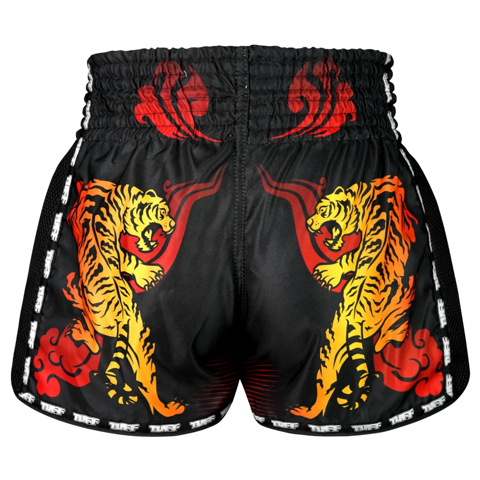 MSC125 TUFF Muaythai Shorts Retro Style Black Furious Tiger - Image 3