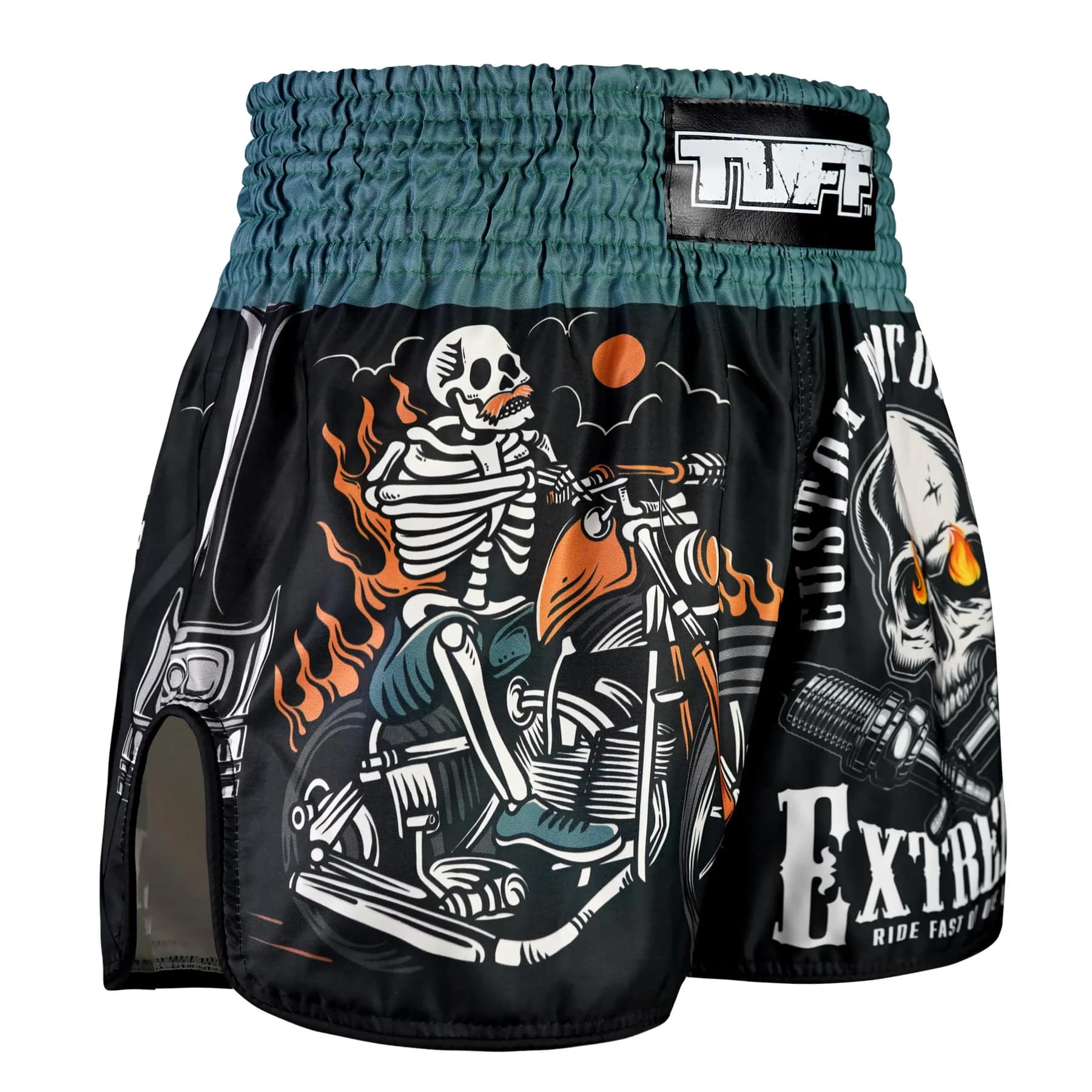 RMS109 TUFF High-Cut Retro Muaythai Shorts The Skull Rider - Image 4