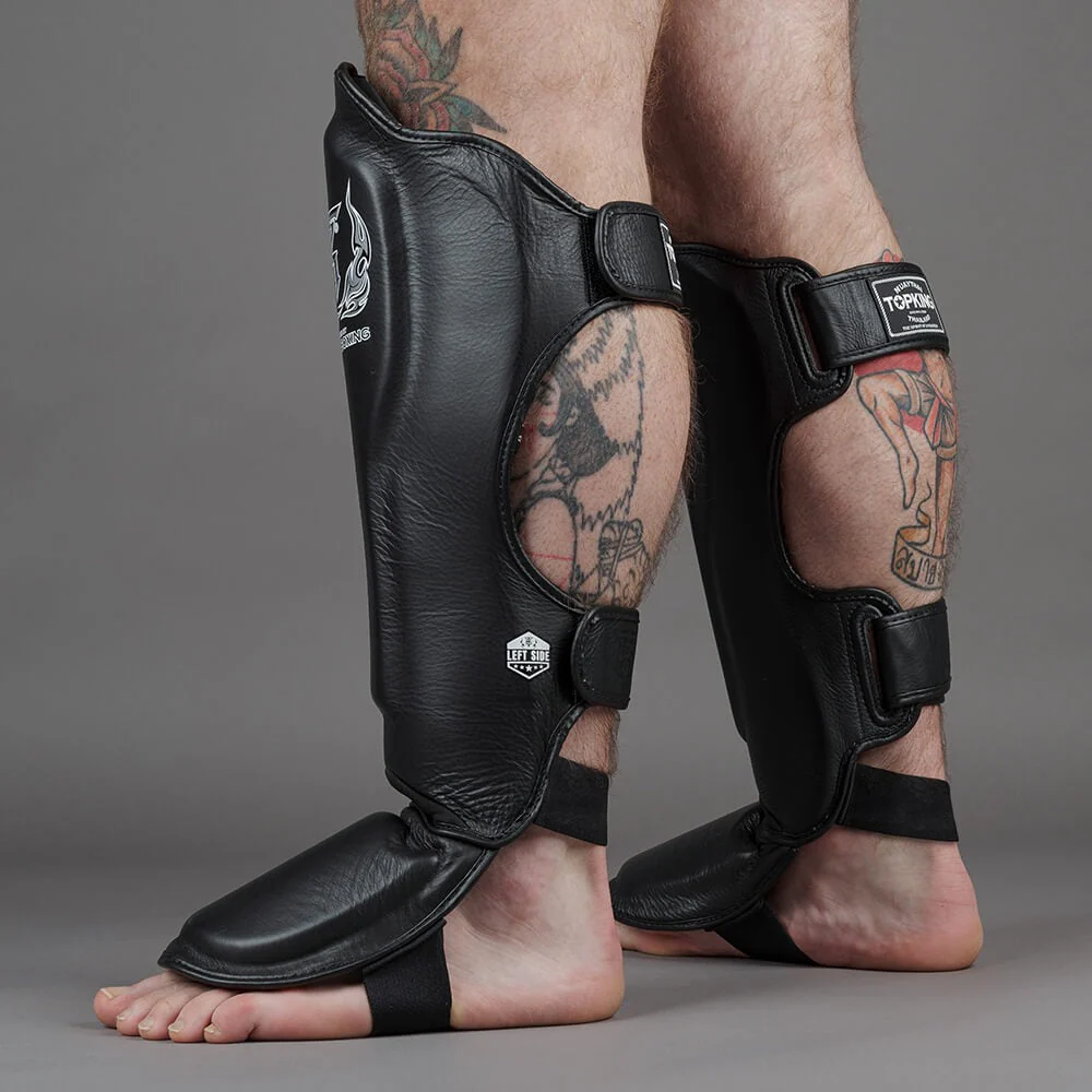 Top King TKSGP-GL Pro Leather Shin Guards Black - Image 5