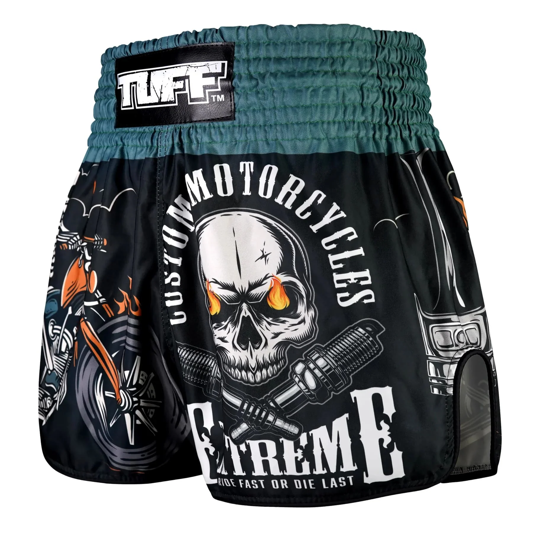 TUFF High-Cut Retro Muaythai Shorts - RMS109 - The Skull Rider - Image 2
