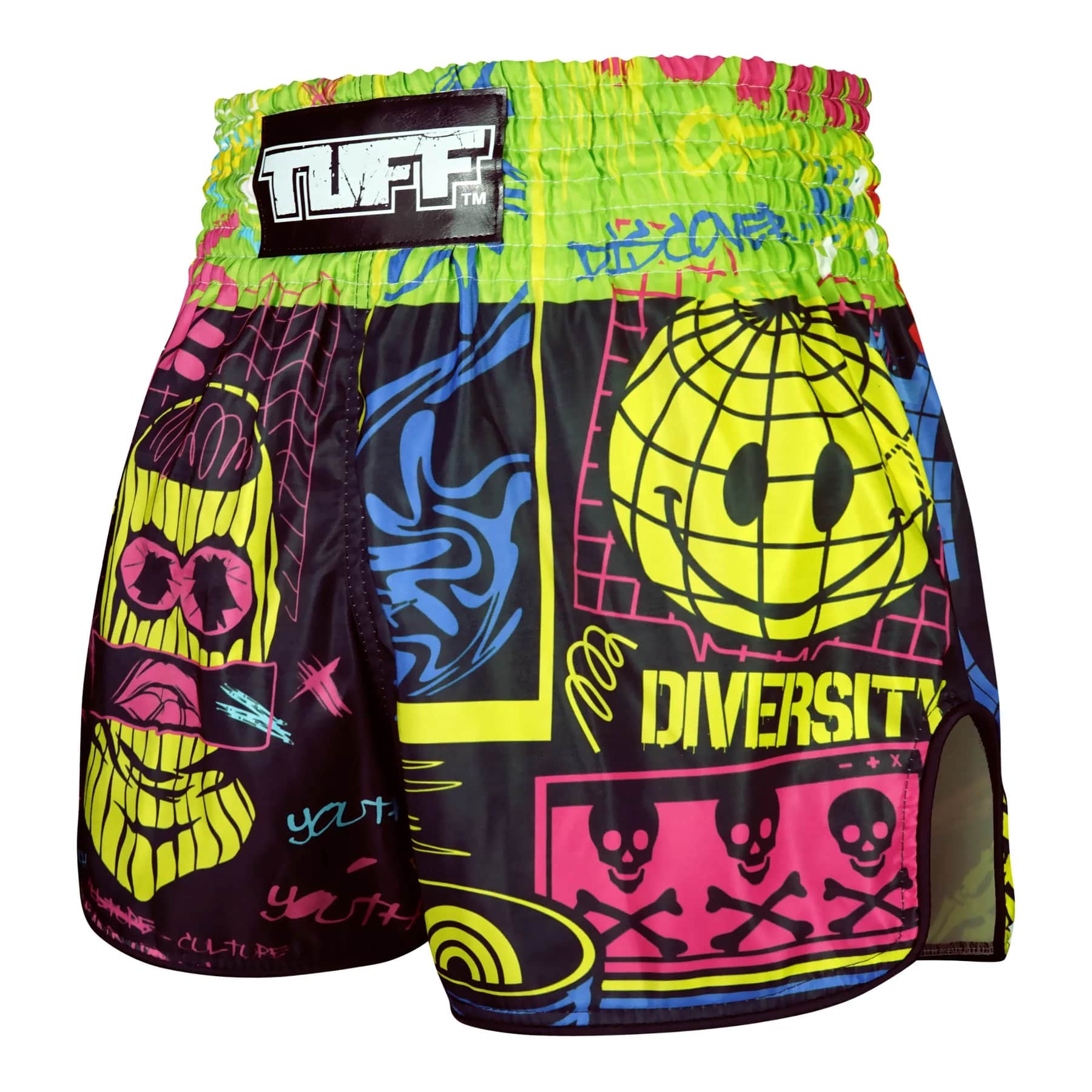TUFF High-Cut Retro Muaythai Shorts - RMS119 - Neon Graffiti - Image 2
