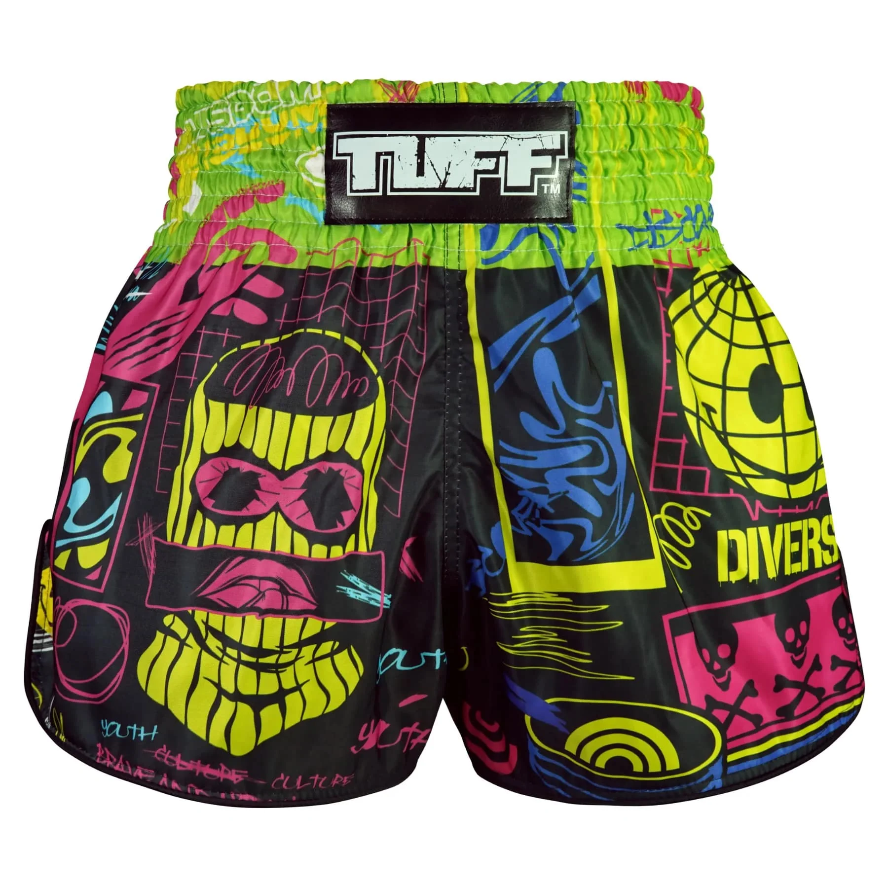 TUFF High-Cut Retro Muaythai Shorts - RMS119 - Neon Graffiti - Image 3