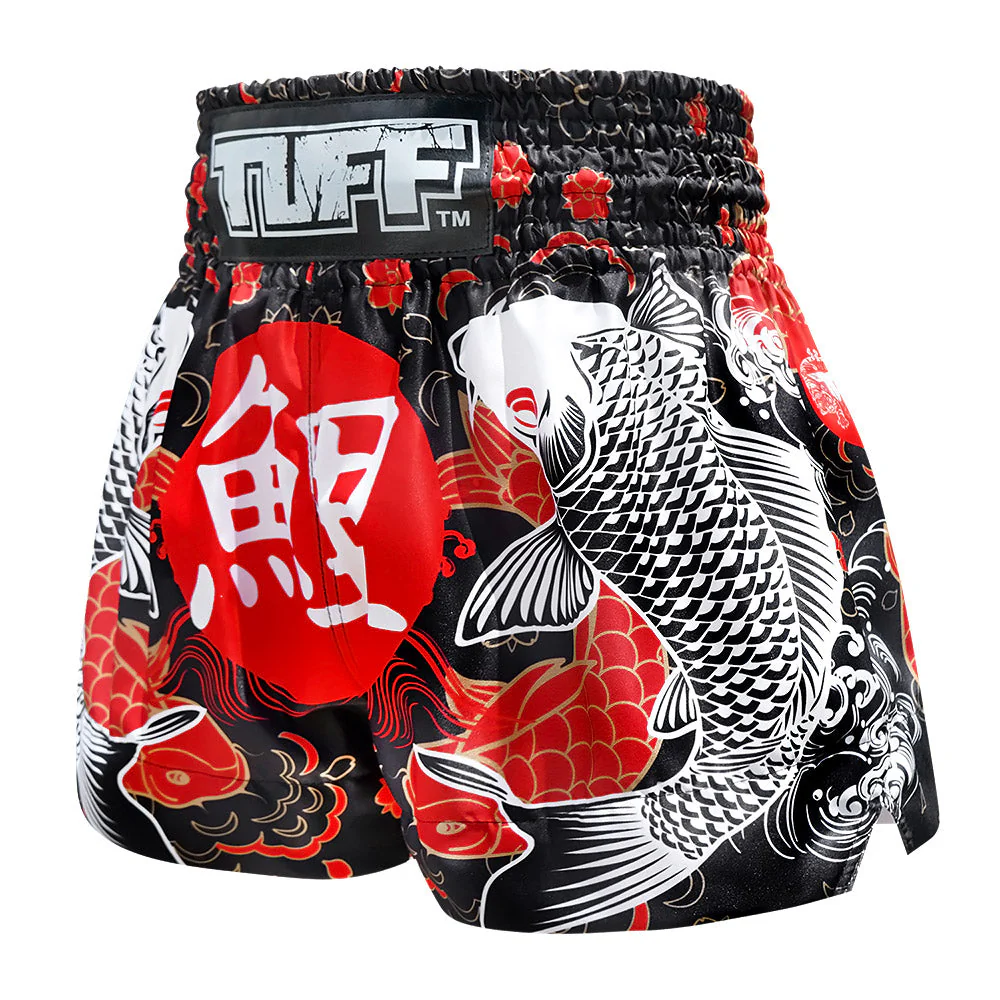 TUFF Muay Thai Shorts - MS638 - Black Japanese Koi Fish - Image 2