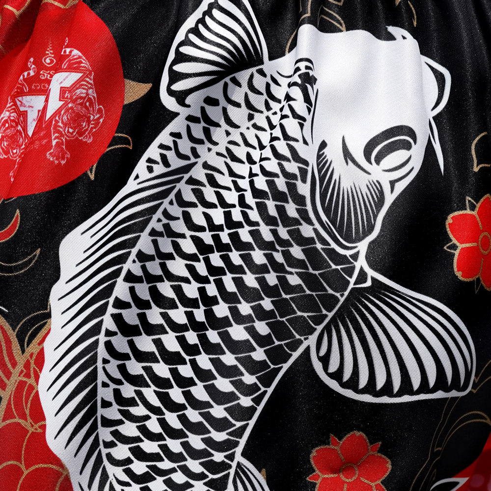 TUFF Muay Thai Shorts - MS638 - Black Japanese Koi Fish - Image 5